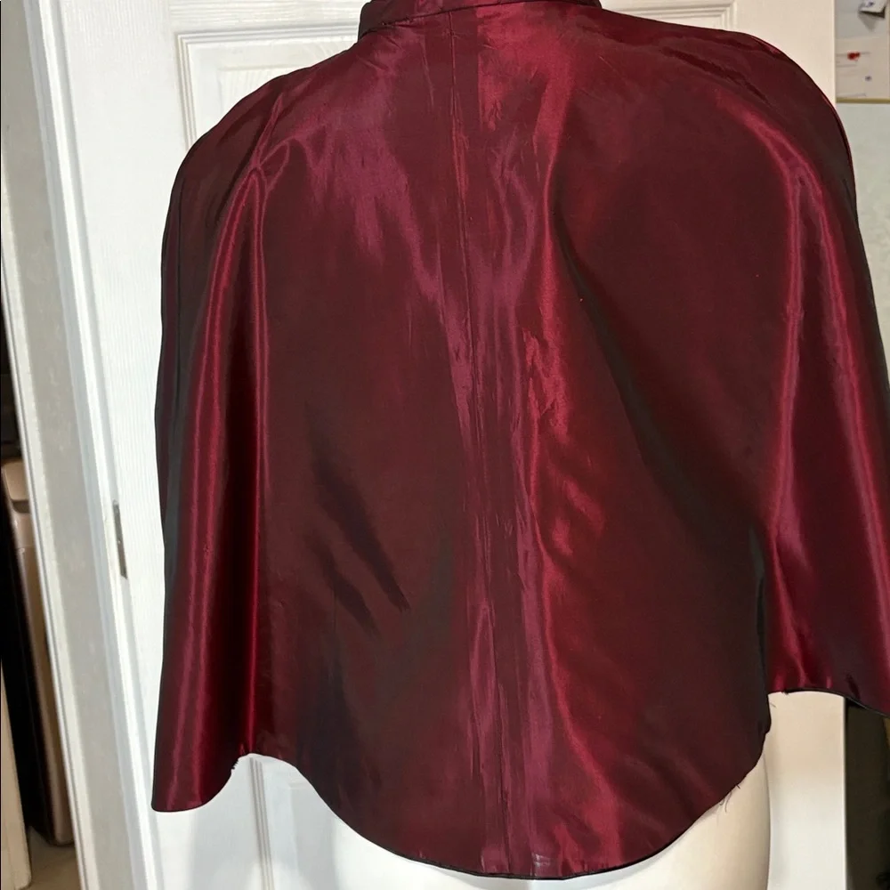 Elegant Burgundy and Black Satin Cape - Picture 4 of 6